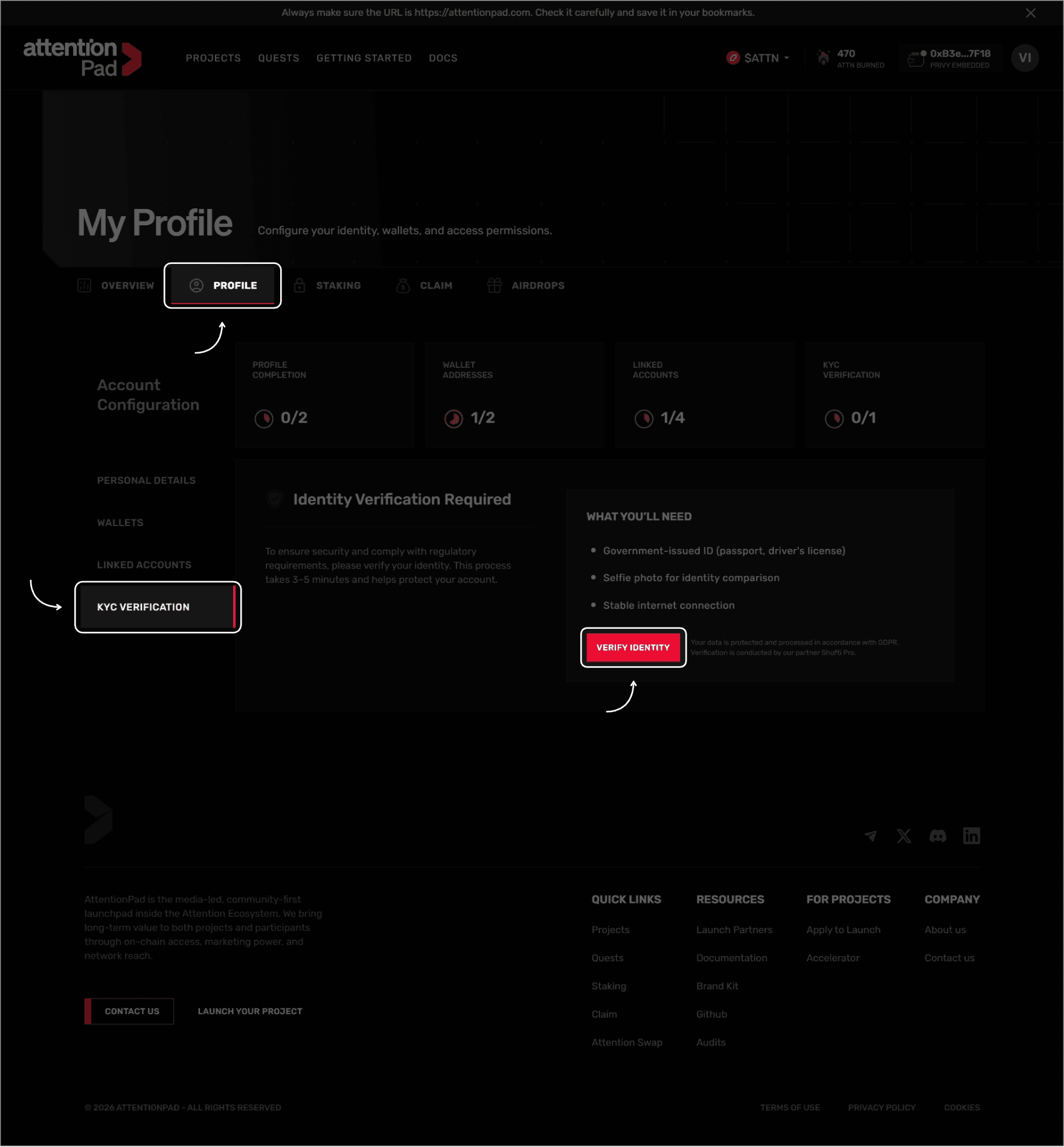 AttentionPad KYC verification page