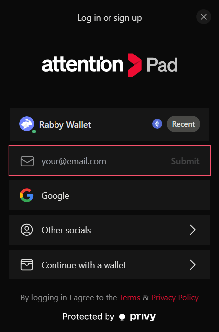 AttentionPad email login field