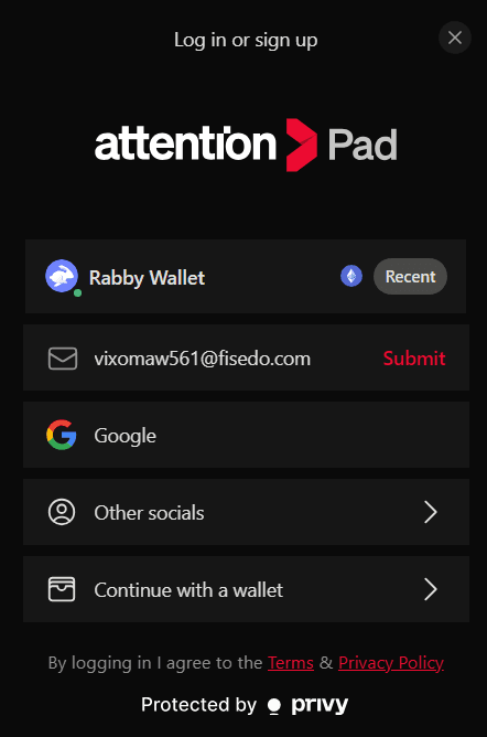 AttentionPad email address entered