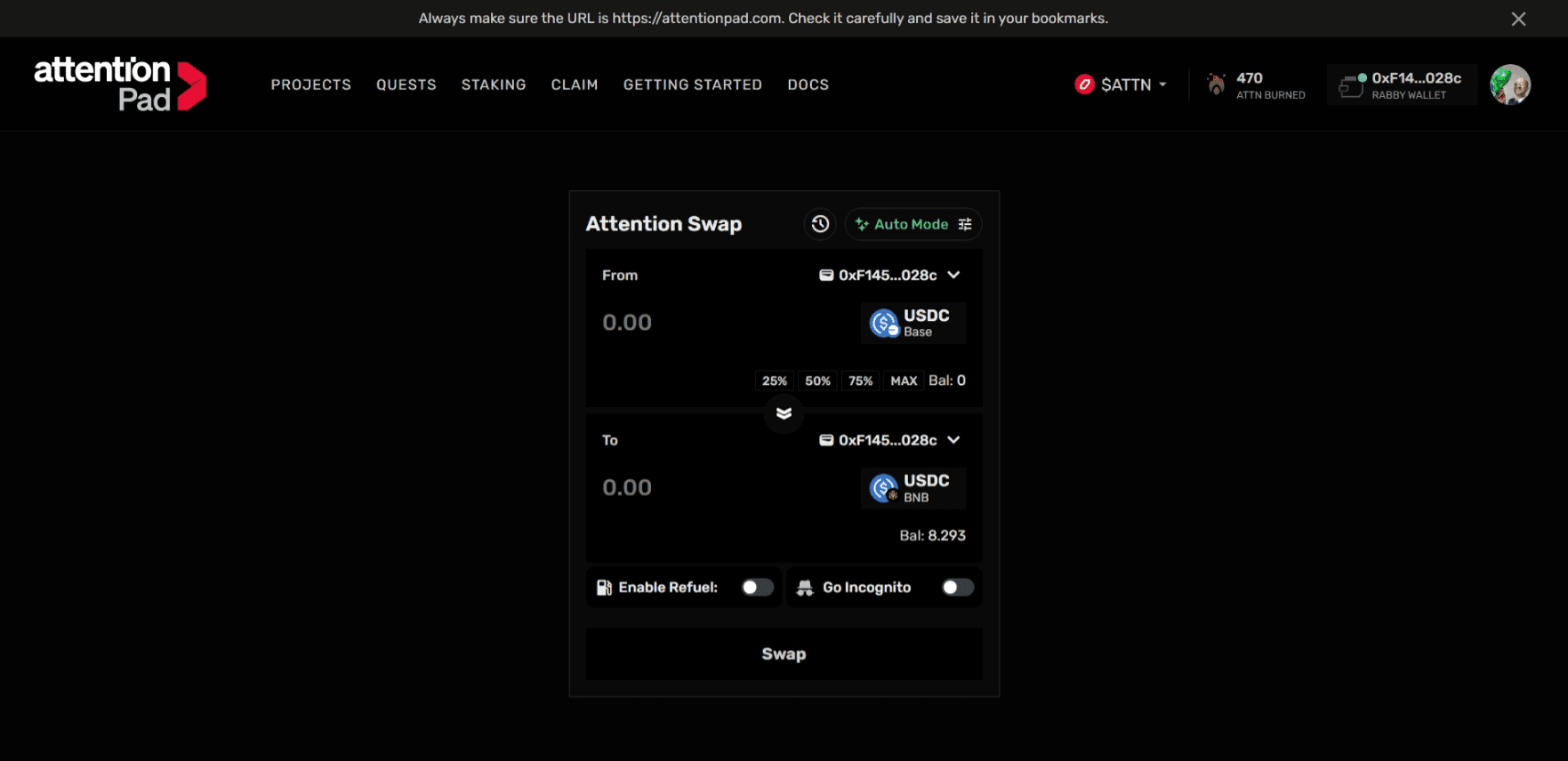 Attention Swap interface